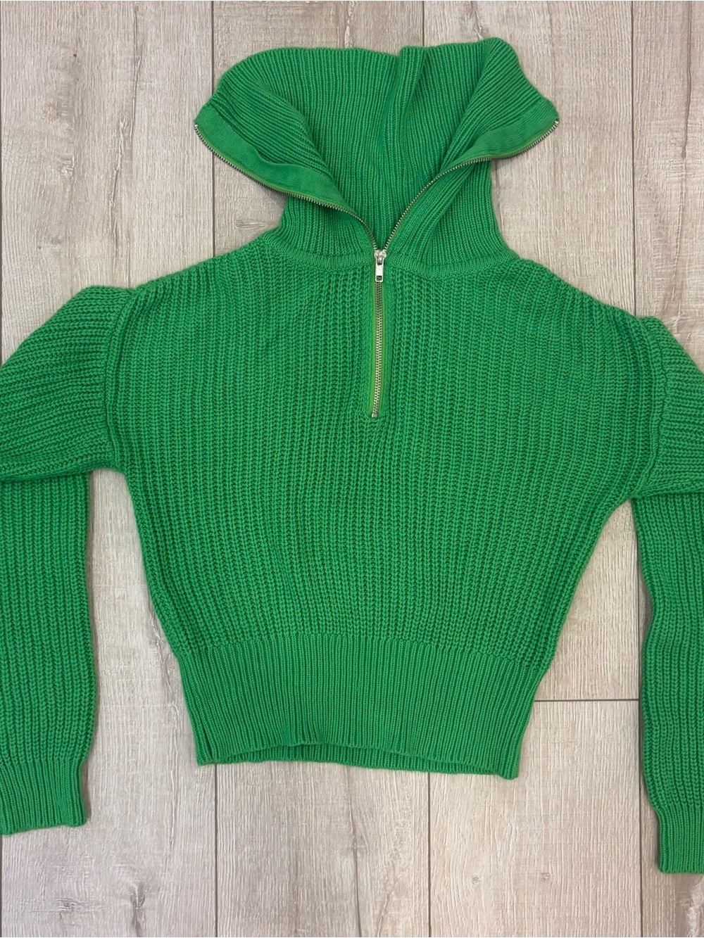 Green Half-Zip Ribbed Sweater